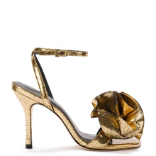 Load image into Gallery viewer, Penelope Sandal In Gold Cracked Metallic Leather