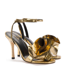 Load image into Gallery viewer, Penelope Sandal In Gold Cracked Metallic Leather