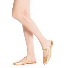 Load image into Gallery viewer, Blair Flat Mule In Gold Metallic Leather