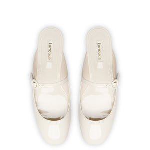 Blair Flat Mule In Ivory Patent Leather