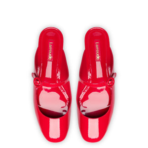 Blair Flat Mule In Scarlet Patent Leather