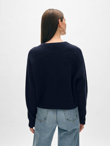 Cashmere Ribbed Saddle Sleeve Crewneck