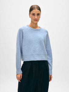 Cashmere Ribbed Saddle Sleeve Crewneck