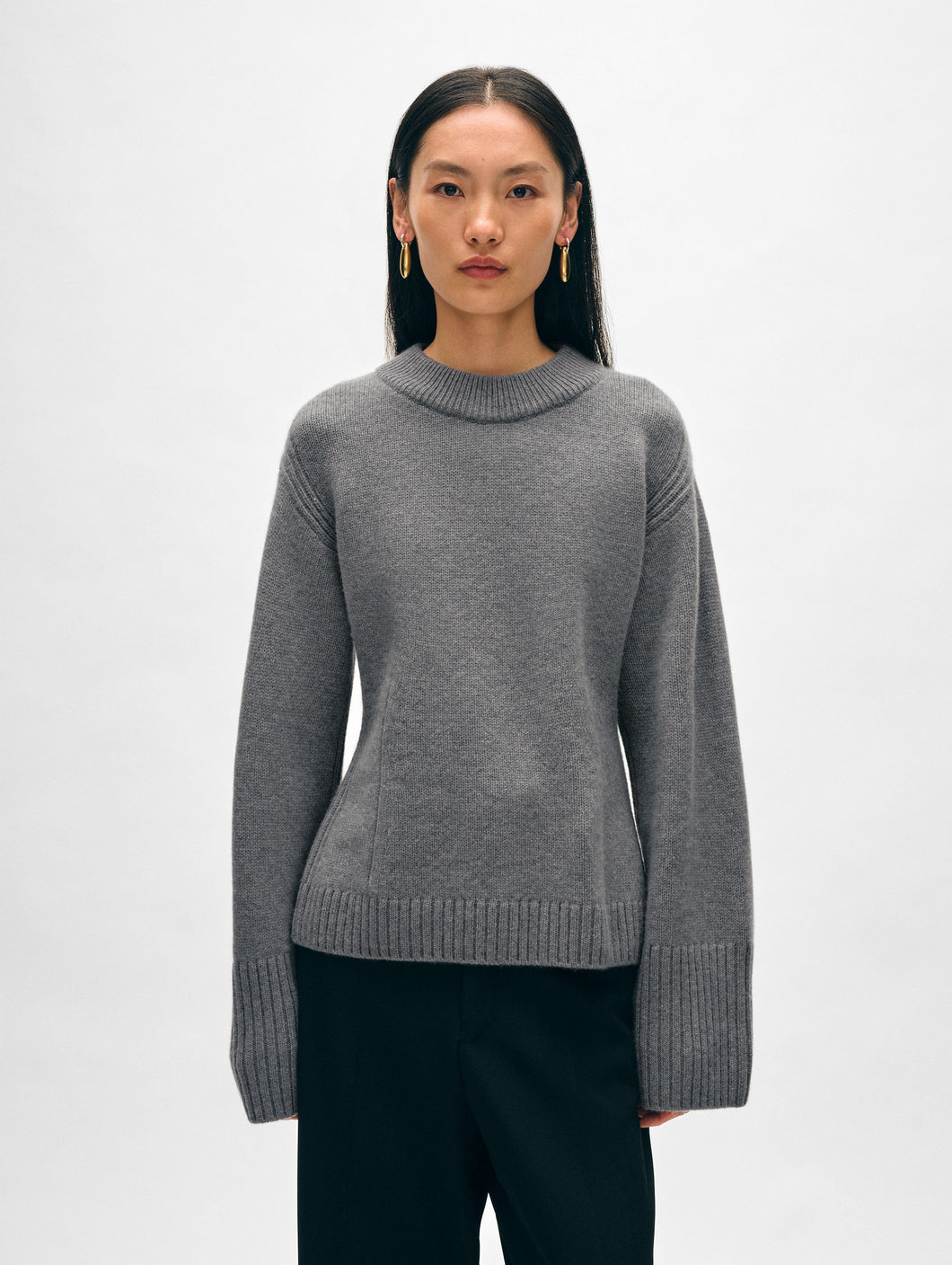 Merino Cashmere Waisted Crewneck