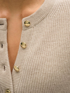 Cashmere Ribbed Gold Button Henley