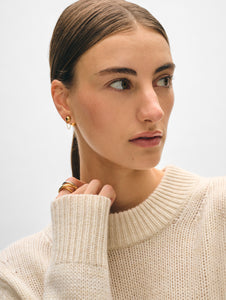 Cashmere Wide Rib Trim Crewneck