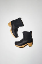 Load image into Gallery viewer, No.6 5&quot; Pull on Shearling Clog Boot on Mid Heel in Black Suede