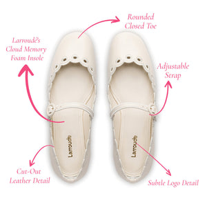 Blair Broderie Ballet Flat In Ivory Leather