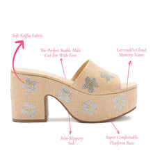 Load image into Gallery viewer, Miso Platform Sandal In Beige Raffia and Floral Crystals