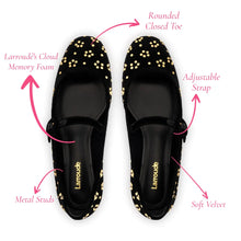 Load image into Gallery viewer, Blair Ballet Flat In Black Velvet and Gold Studs