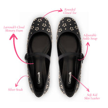 Load image into Gallery viewer, Blair Ballet Flat In Black Leather and Metallic Studs