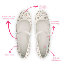 Load image into Gallery viewer, Blair Ballet Flat In White Leather and Metallic Studs