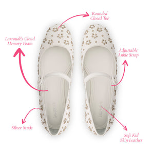 Blair Ballet Flat In White Leather and Metallic Studs