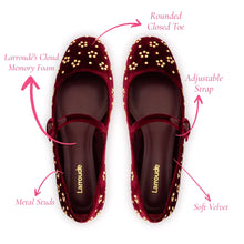 Load image into Gallery viewer, Blair Ballet Flat In Wine Velvet and Gold Studs