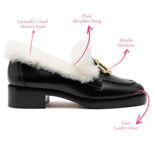 Load image into Gallery viewer, Bobbie Loafer In Black Leather and Natural Shearling