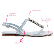 Load image into Gallery viewer, Calypso Flat Sandal In Maya Denim and Crystals