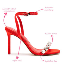 Load image into Gallery viewer, Calypso Sandal In Red Fabric and Crystals