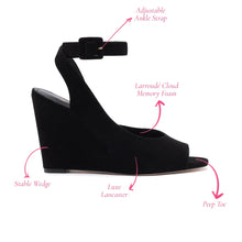 Load image into Gallery viewer, Deena By Larroudé Wedge Sandal In Black Suede