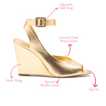 Load image into Gallery viewer, Deena By Larroudé Wedge Sandal In Gold Metallic Leather