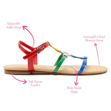 Load image into Gallery viewer, Hana Flat Sandal In Multicolor Patent Leather and Raffia