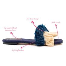 Load image into Gallery viewer, Ivy Fringe Flat In Navy Raffia