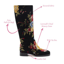 Load image into Gallery viewer, Larroudé x Markarian Flat Boot In Black Wool and Floral Embroidery