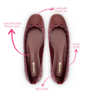 Meghan Broderie Flat In Burgundy Leather