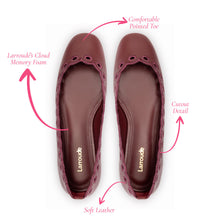 Load image into Gallery viewer, Meghan Broderie Flat In Burgundy Leather