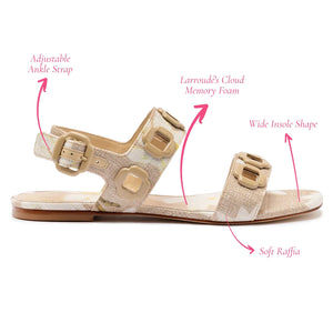 Milan Flat Sandal In Beige Printed Raffia