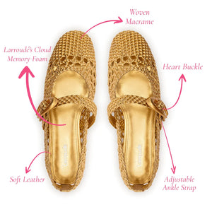 Verona Macrame Ballet Flat In Gold Metallic Leather