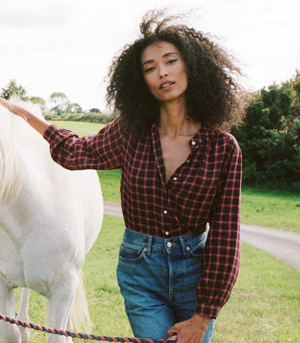 BREENA TOP -- ROUGE COUNTRYSIDE PLAID