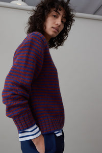 MOLLY SWEATER | BLUE AND AUBURN STRIPE