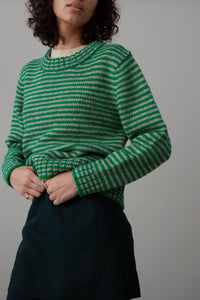 MOLLY SWEATER | GREEN AND GREY STRIPE