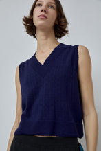 Load image into Gallery viewer, CORDERA Merino Pointelle Waistcoat in Prussian Blue