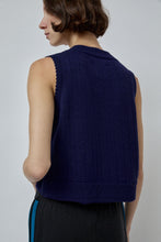 Load image into Gallery viewer, CORDERA Merino Pointelle Waistcoat in Prussian Blue