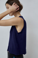 Load image into Gallery viewer, CORDERA Merino Pointelle Waistcoat in Prussian Blue