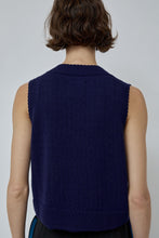 Load image into Gallery viewer, CORDERA Merino Pointelle Waistcoat in Prussian Blue