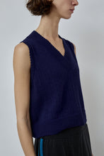 Load image into Gallery viewer, CORDERA Merino Pointelle Waistcoat in Prussian Blue