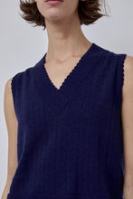 Load image into Gallery viewer, CORDERA Merino Pointelle Waistcoat in Prussian Blue