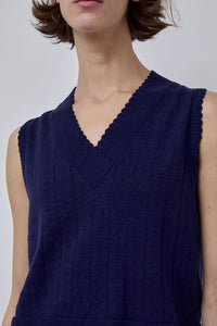 CORDERA Merino Pointelle Waistcoat in Prussian Blue