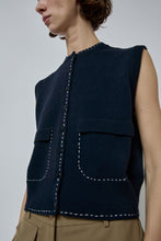 Load image into Gallery viewer, CORDERA Merino Stitched Waistcoat in Navy