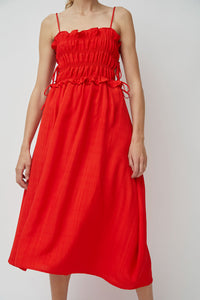 CORDERA Viscose Gathered Dress in Coral