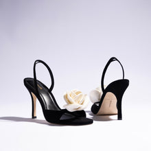 Load image into Gallery viewer, Salma Sandal In Black Suede and Ivory Satin