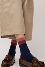 Load image into Gallery viewer, Exquisite J Colorblock Socks in Navy