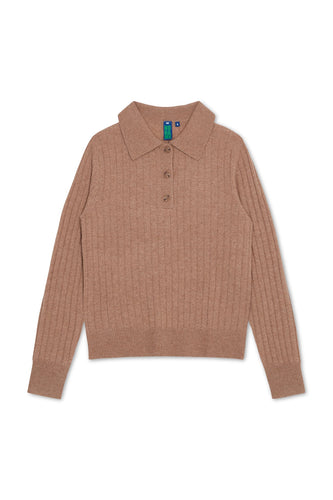 NONAME LONG SLEEVE RIBBED POLO