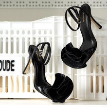 Load image into Gallery viewer, Penelope Sandal In Black Cracked Metallic Leather