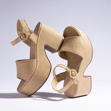 Load image into Gallery viewer, Miso Platform Strap Sandal In Beige Raffia