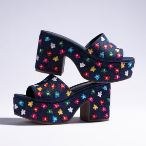 Miso Platform Sandal In Deep Blue Denim