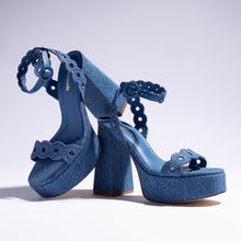 Load image into Gallery viewer, Dolly Broderie Sandal In Blue Stoned Denim