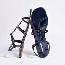 Load image into Gallery viewer, Hana Flat In Navy Patent Leather